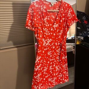 Red Floral Wrap Dress
